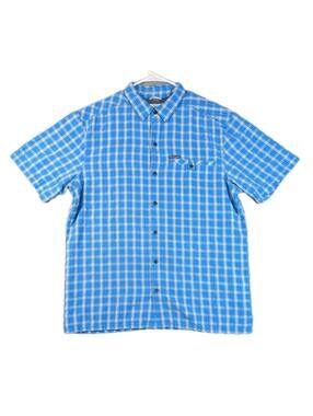Columbia Mens Large Blue Plaid Fishing Shirt Outdoor Hiking Lightweight Vent